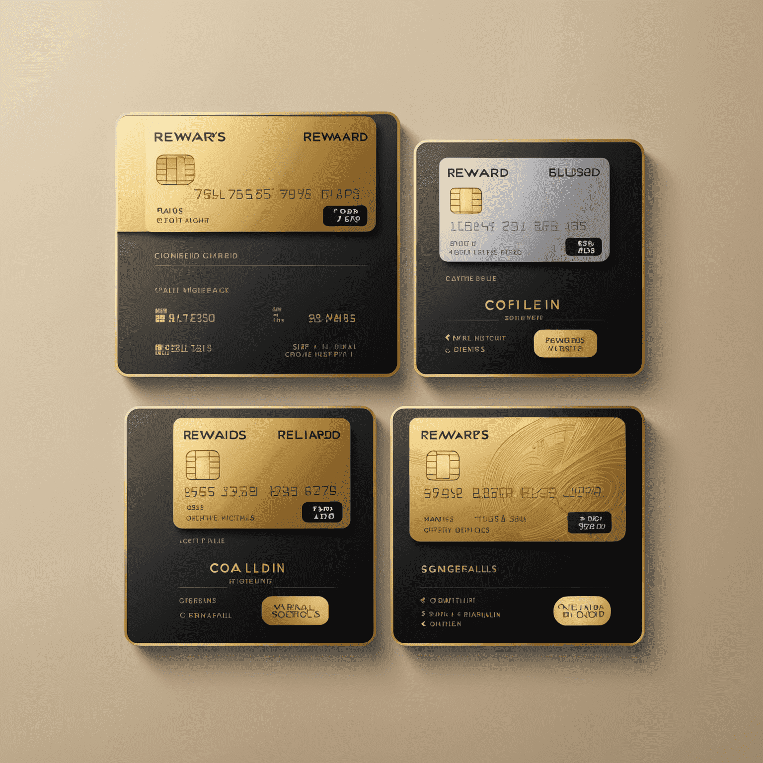 A sleek digital interface showing various tiers of a rewards program, with gold and platinum cards